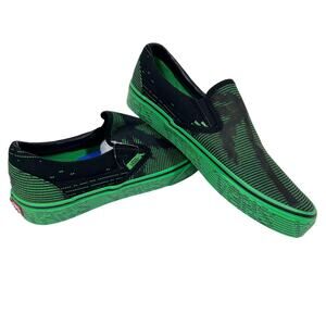 Vans Classic Slip On Sneaker Shoes Men 9 Women 10.5 Green Black Palm Trees New